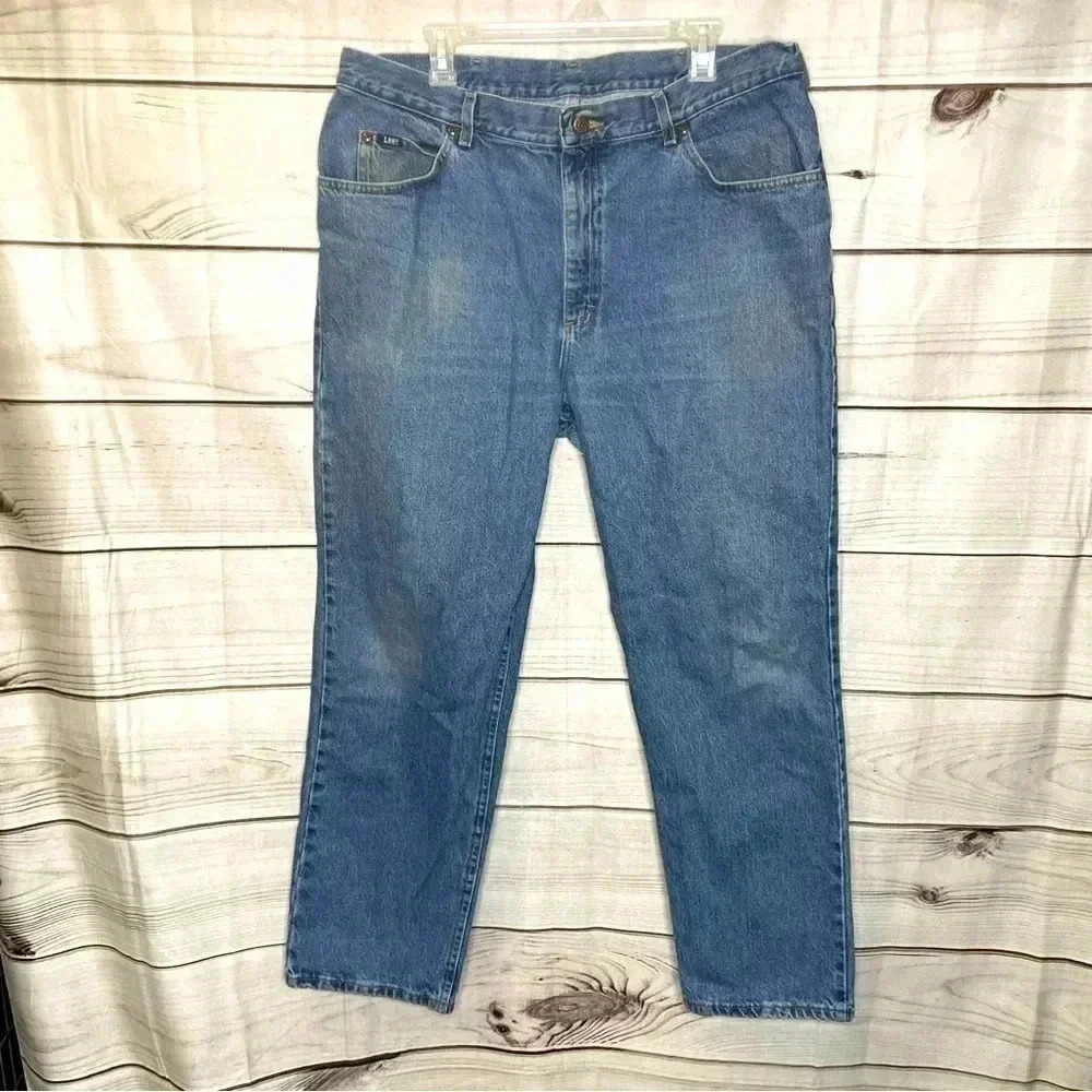 Lee Regular Fit Jeans Mens 40x30 Blue Medium Wash Straight Leg Denim Classic